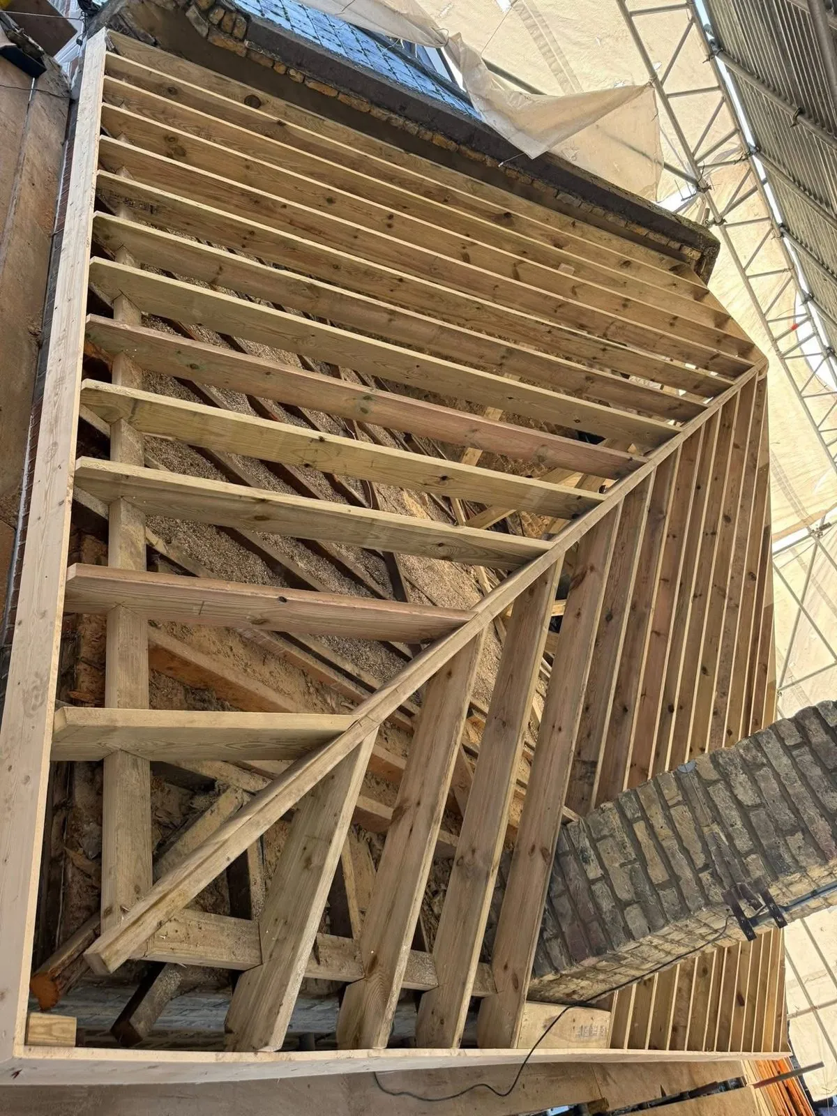 New roof timbers and rafters during a re-roof in Redruth